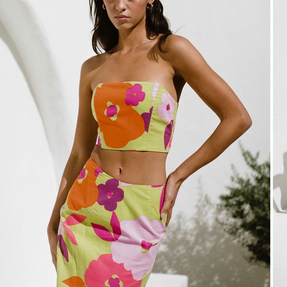 Sabo SET Skirt Floral Strapless Top and Skirt